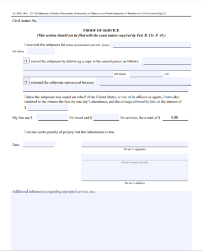 How To Complete Proof of Service Form AO 88B (Rev. 02/14) Subpoena to ...